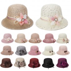 Mujers Hat Flower Wide Brim Floppy Straw Cap Summer Beach Sun Panama Lot  eb-04651564
